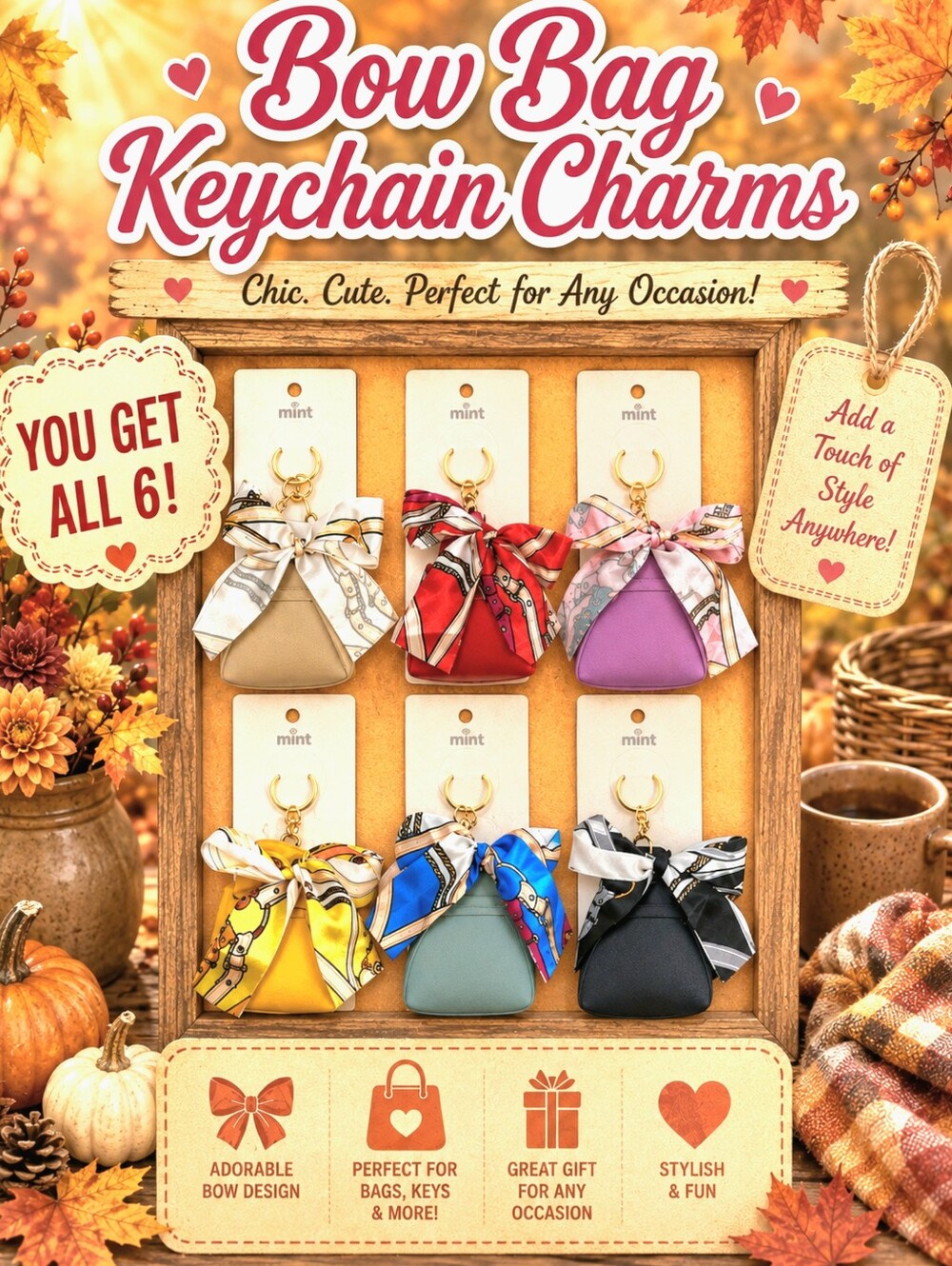 Set Of 6 Bow Pouch Bag Keychain Bag Charms